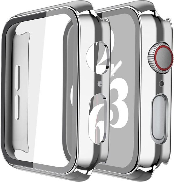 Misxi 2 Pack Hard PC Case with Tempered Glass Screen Protector Compatible with Apple Watch Series 6 SE Series 5 Series 4, 1 Silver + 1 Transparent, 40mm