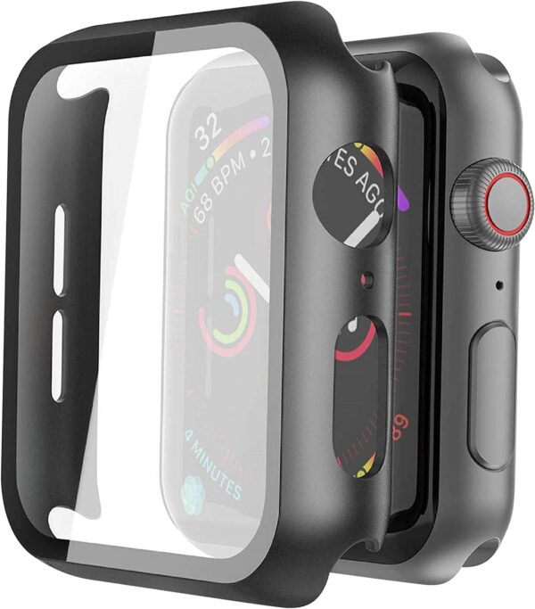 Misxi 2 Pack Hard PC Case with Tempered Glass Screen Protector Compatible with Apple Watch SE Series 6 Series 5 Series 4 - Black + Black, 40mm