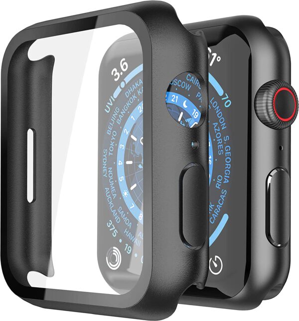 Misxi 2 Pack Hard PC Case with Tempered Glass Screen Protector Compatible with Apple Watch Series 3 Series 2 42mm, Ultra-Thin Scratch Resistant Overall Protective Cover for iWatch S3/S2, Black