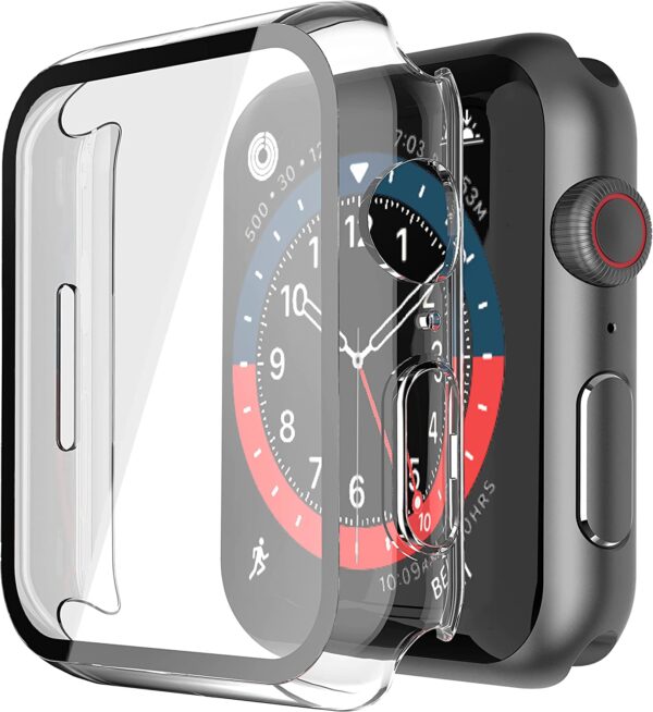 Misxi 2 Pack Hard PC Case with Tempered Glass Screen Protector Compatible with Apple Watch Series 7 45mm, Ultra-Thin Scratch Resistant Overall Protective Cover for iWatch S7, 1 Black+1 Transparent