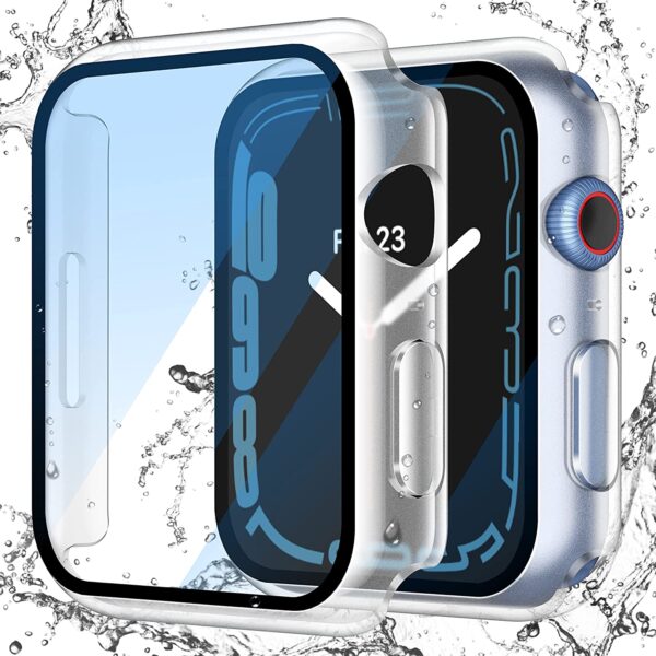 Misxi 2 Pack Waterproof Hard Case with Tempered Glass Compatible with Apple Watch Series 6 SE Series 5 Series 4 44mm, Ultra-Thin Durable Protective Cover for iWatch Screen Protector, Matte Transparent