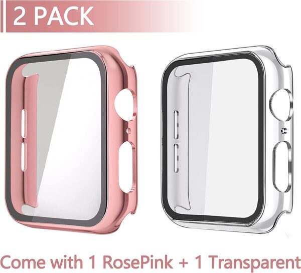 Misxi 2 Pack Hard PC Case with Tempered Glass Screen Protector Compatible with Apple Watch Series 6 SE Series 5 Series 4, 1 Rose Pink + 1 Transparent, 40mm - Image 2