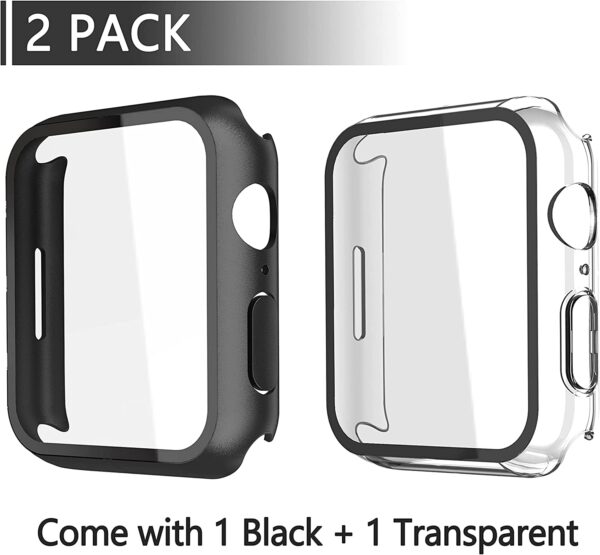 Misxi 2 Pack Hard PC Case with Tempered Glass Screen Protector Compatible with Apple Watch Series 7 45mm, Ultra-Thin Scratch Resistant Overall Protective Cover for iWatch S7, 1 Black+1 Transparent - Image 2