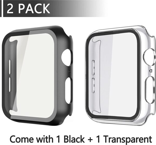 Misxi 2 Pack PC Case with Tempered Glass Screen Protector Compatible with Apple Watch Series 6 SE Series 5 Series 4 40mm, Overall Shockproof Protective Cover for iWatch, 1 Black + 1 Transparent - Image 2