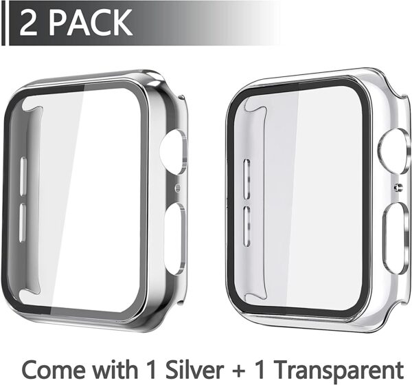 Misxi 2 Pack Hard PC Case with Tempered Glass Screen Protector Compatible with Apple Watch Series 6 SE Series 5 Series 4, 1 Silver + 1 Transparent, 40mm - Image 2