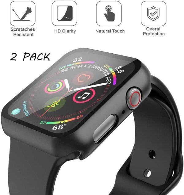 Misxi 2 Pack Hard PC Case with Tempered Glass Screen Protector Compatible with Apple Watch SE Series 6 Series 5 Series 4 - Black + Black, 40mm - Image 2