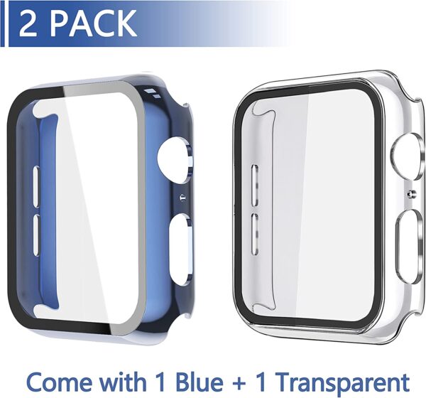 Misxi 2 Pack Hard PC Case with Tempered Glass Screen Protector Compatible with Apple Watch Series 6 SE Series 5 Series 4, 1 Blue + 1 Transparent, 40mm - Image 2