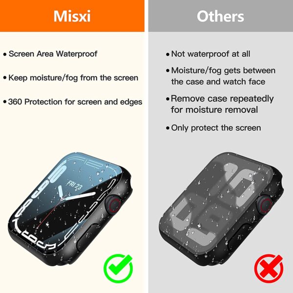 Misxi 2 Pack Waterproof Black Hard Case with Tempered Glass Compatible with Apple Watch Series 7 41mm, Ultra-Thin Durable Protective Cover for iWatch Screen Protector - Image 2