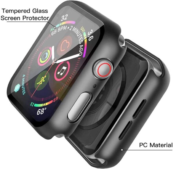 Misxi 2 Pack Hard PC Case with Tempered Glass Screen Protector Compatible with Apple Watch SE Series 6 Series 5 Series 4 - Black + Black, 40mm - Image 3