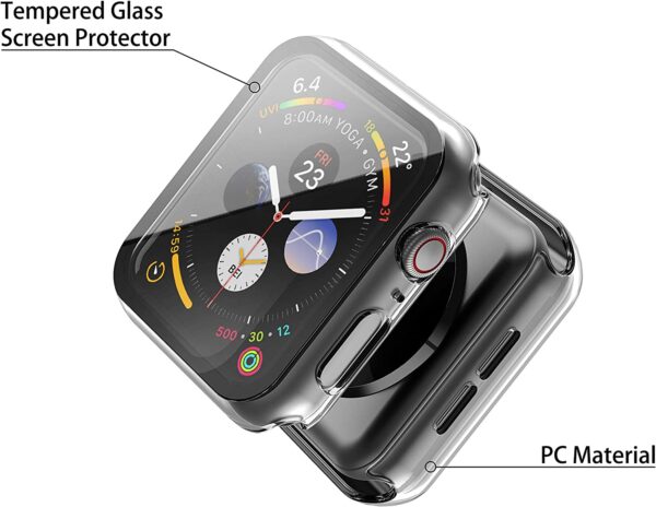 Misxi 2 Pack Hard PC Case with Tempered Glass Screen Protector Compatible with Apple Watch Series 7 45mm, Ultra-Thin Scratch Resistant Overall Protective Cover for iWatch S7, 1 Black+1 Transparent - Image 6