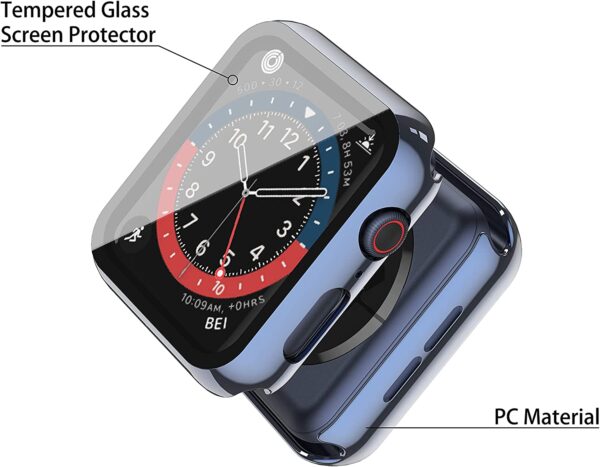 Misxi 2 Pack Hard PC Case with Tempered Glass Screen Protector Compatible with Apple Watch Series 6 SE Series 5 Series 4, 1 Blue + 1 Transparent, 40mm - Image 4