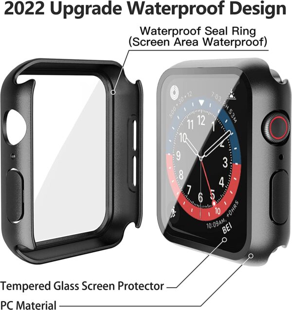 Misxi 2 Pack Waterproof Black Hard Case with Tempered Glass Compatible with Apple Watch Series 6 SE Series 5 Series 4 44mm, Ultra-Thin Durable Protective Cover for iWatch Screen Protector - Image 4