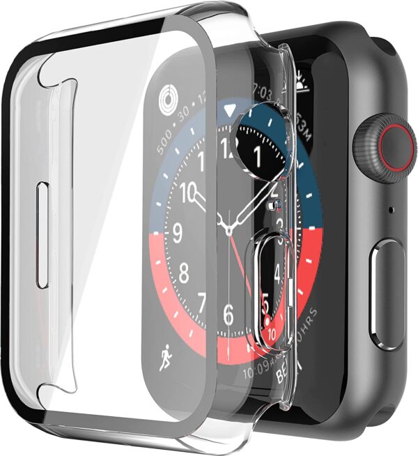 Misxi 2 Pack Hard PC Case with Tempered Glass Screen Protector Compatible with Apple Watch Series 7 45mm, Ultra-Thin Scratch Resistant Overall Protective Cover for iWatch S7, 1 Black+1 Transparent - Image 5