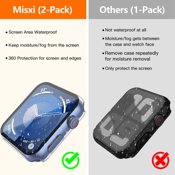 Misxi [2 Pack] Waterproof Hard Case with Tempered Glass Compatible with Apple Watch Series 9 (2023) Series 8 Series 7 45mm, Ultra-Thin Tough Cover for iWatch Screen Protector, Matte Transparent - Image 2