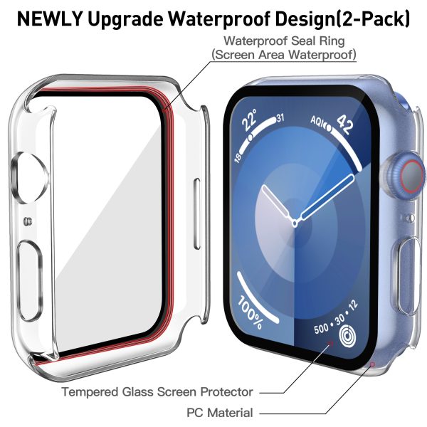 Misxi [2 Pack] Waterproof Hard Case with Tempered Glass Compatible with Apple Watch Series 9 (2023) Series 8 Series 7 45mm, Ultra-Thin Tough Cover for iWatch Screen Protector, Matte Transparent - Image 4